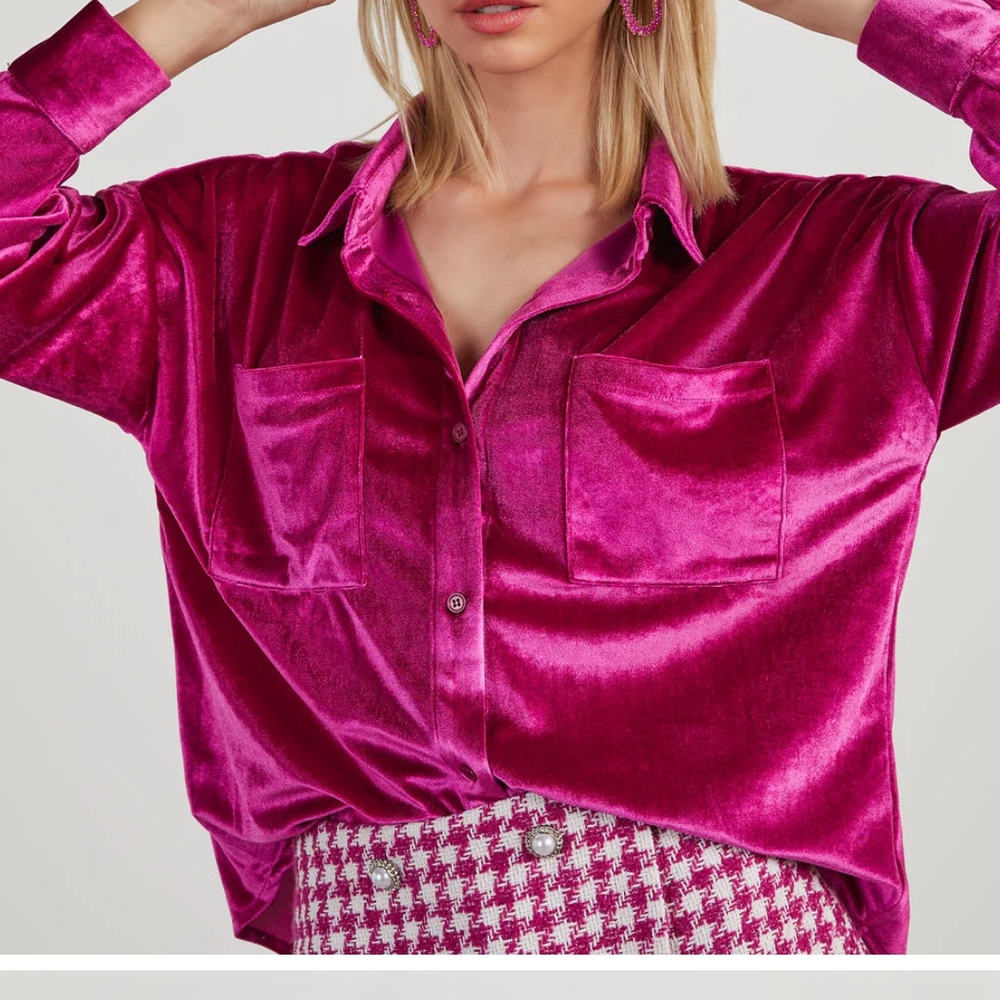 Fuchsia Velvet Button Down Shirt